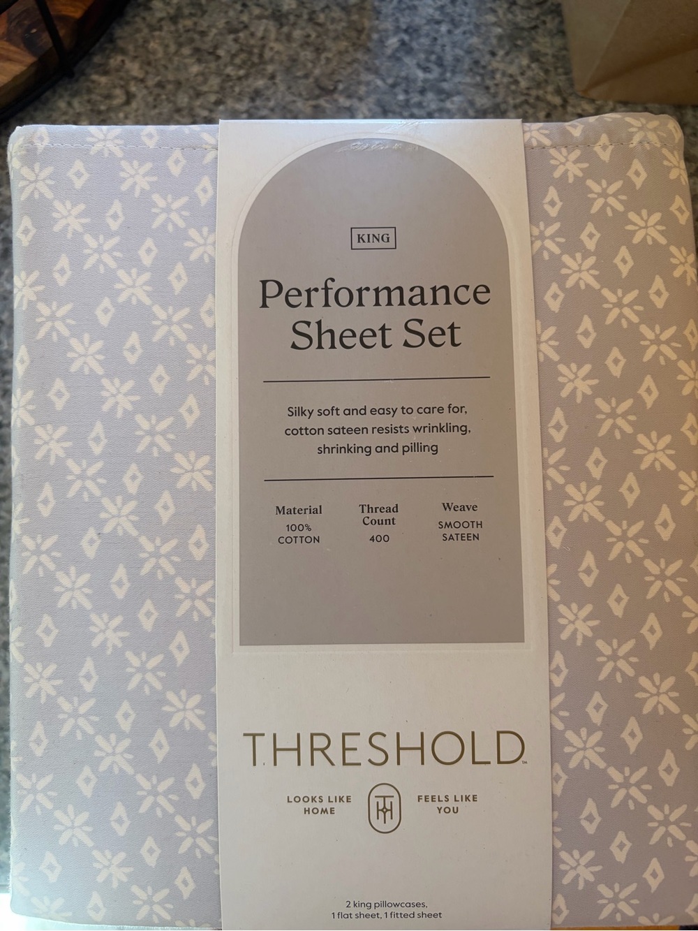 Threshold King Sheet Set - Light Grey with White Design